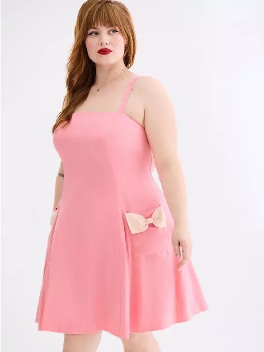 Torrid Retro Chic Pink Sleeveless Bow Pocket A-Line Dress